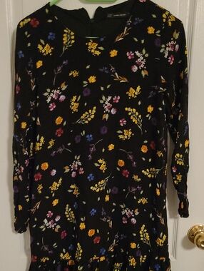 Zara Black Floral Dress with Multicolor Blooms